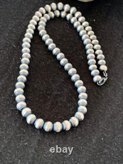 Native American 8mm Sterling Silver Navajo Pearls 23 Single Strand Necklace