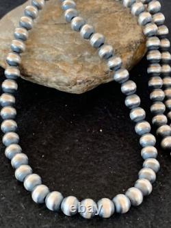 Native American 8mm Sterling Silver Navajo Pearls 23 Single Strand Necklace