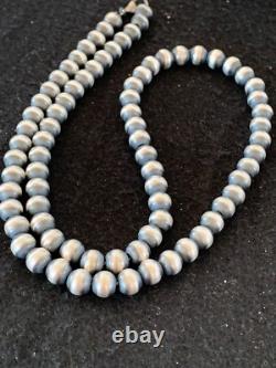 Native American 8mm Sterling Silver Navajo Pearls 23 Single Strand Necklace