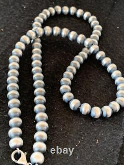 Native American 8mm Sterling Silver Navajo Pearls 23 Single Strand Necklace