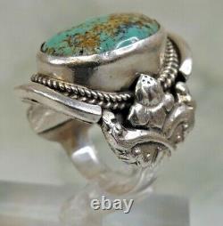 Native American 925 Sterling Silver Navajo Turquoise Ring Size 11 Chunky 18.5g