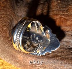 Native American Anthony Bowman Navajo Silver Inlaid Opal Spiny Oyster Ring SZ 9