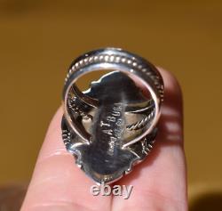 Native American Anthony Bowman Navajo Silver Inlaid Opal Spiny Oyster Ring SZ 9