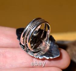 Native American Anthony Bowman Navajo Silver Inlaid Opal Spiny Oyster Ring SZ 9
