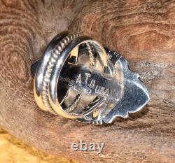 Native American Anthony Bowman Navajo Silver Inlaid Opal Spiny Oyster Ring SZ 9