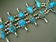 Native American Bisbee Morenci Turquoise Sterling Silver Squash Blossom Necklace