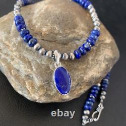 Native American Blue Lapis Pendant Navajo Sterling Silver Necklace 11667