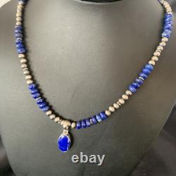 Native American Blue Lapis Pendant Navajo Sterling Silver Necklace 11667