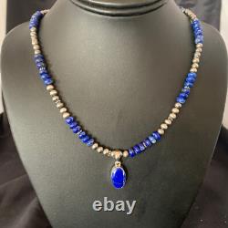 Native American Blue Lapis Pendant Navajo Sterling Silver Necklace 11667