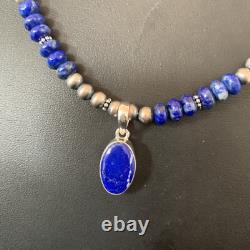 Native American Blue Lapis Pendant Navajo Sterling Silver Necklace 11667