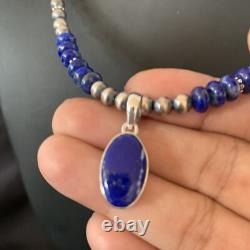 Native American Blue Lapis Pendant Navajo Sterling Silver Necklace 11667