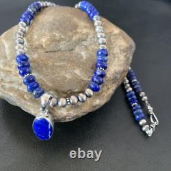 Native American Blue Lapis Pendant Navajo Sterling Silver Necklace 11667