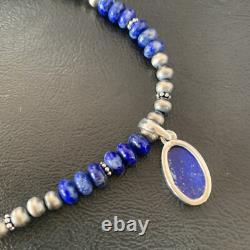 Native American Blue Lapis Pendant Navajo Sterling Silver Necklace 11667
