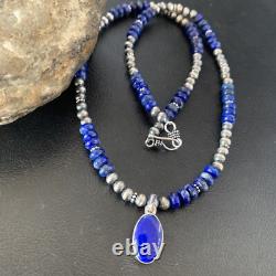 Native American Blue Lapis Pendant Navajo Sterling Silver Necklace 11667