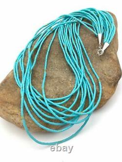 Native American Blue Turquoise Heishi 10St Sterling Silver Necklace 20 4199