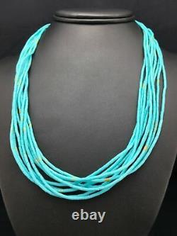 Native American Blue Turquoise Heishi 10St Sterling Silver Necklace 20 4199