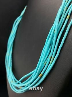 Native American Blue Turquoise Heishi 10St Sterling Silver Necklace 20 4199