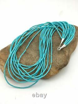 Native American Blue Turquoise Heishi 10St Sterling Silver Necklace 20 4199