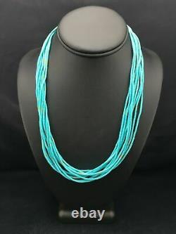 Native American Blue Turquoise Heishi 10St Sterling Silver Necklace 20 4199