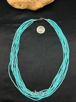 Native American Blue Turquoise Heishi 10St Sterling Silver Necklace 20 4199