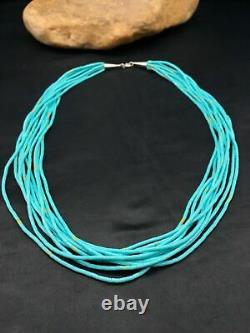 Native American Blue Turquoise Heishi 10St Sterling Silver Necklace 20 4199