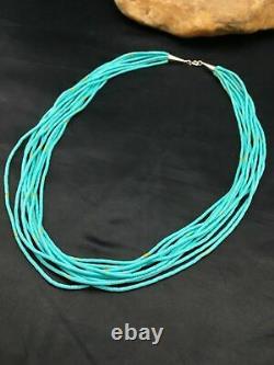 Native American Blue Turquoise Heishi 10St Sterling Silver Necklace 20 4199