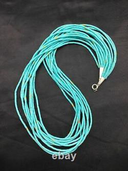 Native American Blue Turquoise Heishi 10St Sterling Silver Necklace 20 4199