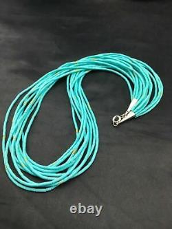 Native American Blue Turquoise Heishi 10St Sterling Silver Necklace 20 4199