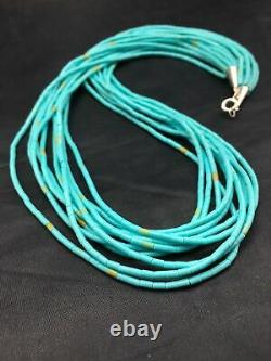 Native American Blue Turquoise Heishi 10St Sterling Silver Necklace 20 4199