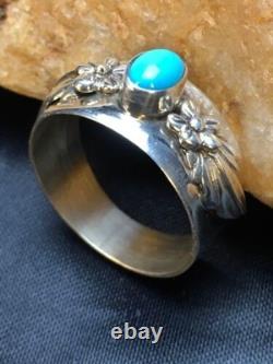 Native American Blue Turquoise Navajo Ring Sterling Silver Sz 4.75 4455