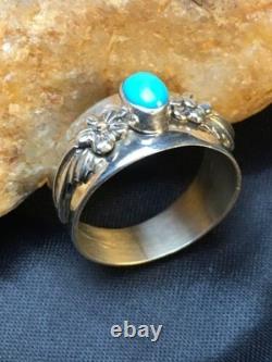 Native American Blue Turquoise Navajo Ring Sterling Silver Sz 4.75 4455