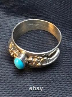 Native American Blue Turquoise Navajo Ring Sterling Silver Sz 4.75 4455