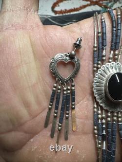 Native American Bracelet Onyx Sterling Silver Earrings Navajo Jewelry