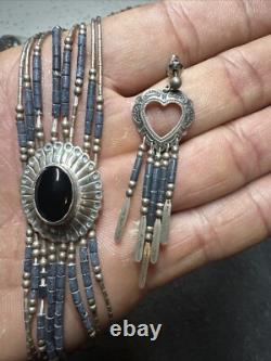 Native American Bracelet Onyx Sterling Silver Earrings Navajo Jewelry