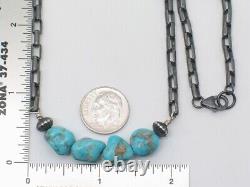 Native American Four Turquoise Stone Navajo Handmade Sterling Silver Necklace