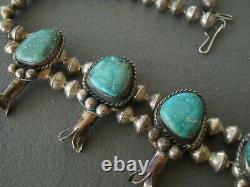 Native American Fox Turquoise Sterling Silver Squash Blossom Bead Necklace