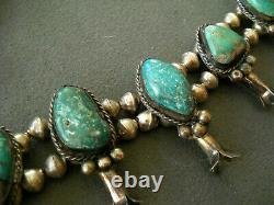 Native American Fox Turquoise Sterling Silver Squash Blossom Bead Necklace