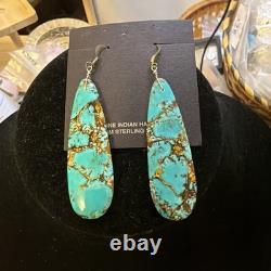 Native American Genuine Turquoise Hand Created 3 Dangle Earrings Genuine Stone