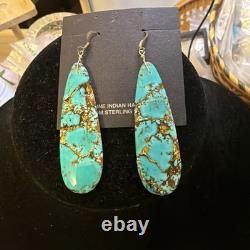 Native American Genuine Turquoise Hand Created 3 Dangle Earrings Genuine Stone