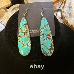 Native American Genuine Turquoise Hand Created 3 Dangle Earrings Genuine Stone