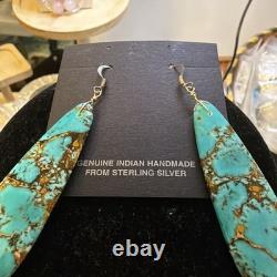 Native American Genuine Turquoise Hand Created 3 Dangle Earrings Genuine Stone