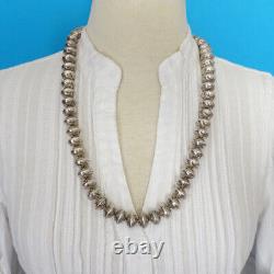 Native American Graduated Navajo Pearls Necklace Sterling Silver Stamped 27 inch