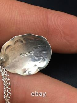 Native American Green Malachite Pendant Navajo Sterling Silver Necklace 08956