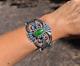 Native American Green Turquoise Cuff Bracelet Sterling Silver Navajo Sz 6.75in