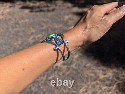 Native American Green Turquoise Cuff Bracelet Sterling Silver Navajo Sz 6.75in