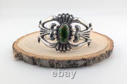 Native American Green Turquoise Cuff Bracelet Sterling Silver Navajo Sz 6.75in