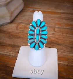 Native American Handmade Navajo Sterling Silver Turquoise Cluster Ring Size 6