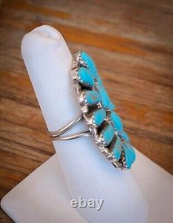 Native American Handmade Navajo Sterling Silver Turquoise Cluster Ring Size 6