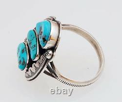 Native American Handmade Sterling Silver with Turquoise Ring Size 12