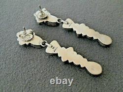 Native American Indian Multi-Stone Cluster Sterling Silver Drop Earrings RD 2.5